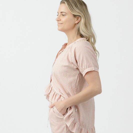 Pixel Rose Gingham Ruffle Hi-Lo PJ Set - 100% Cotton Pajamas
