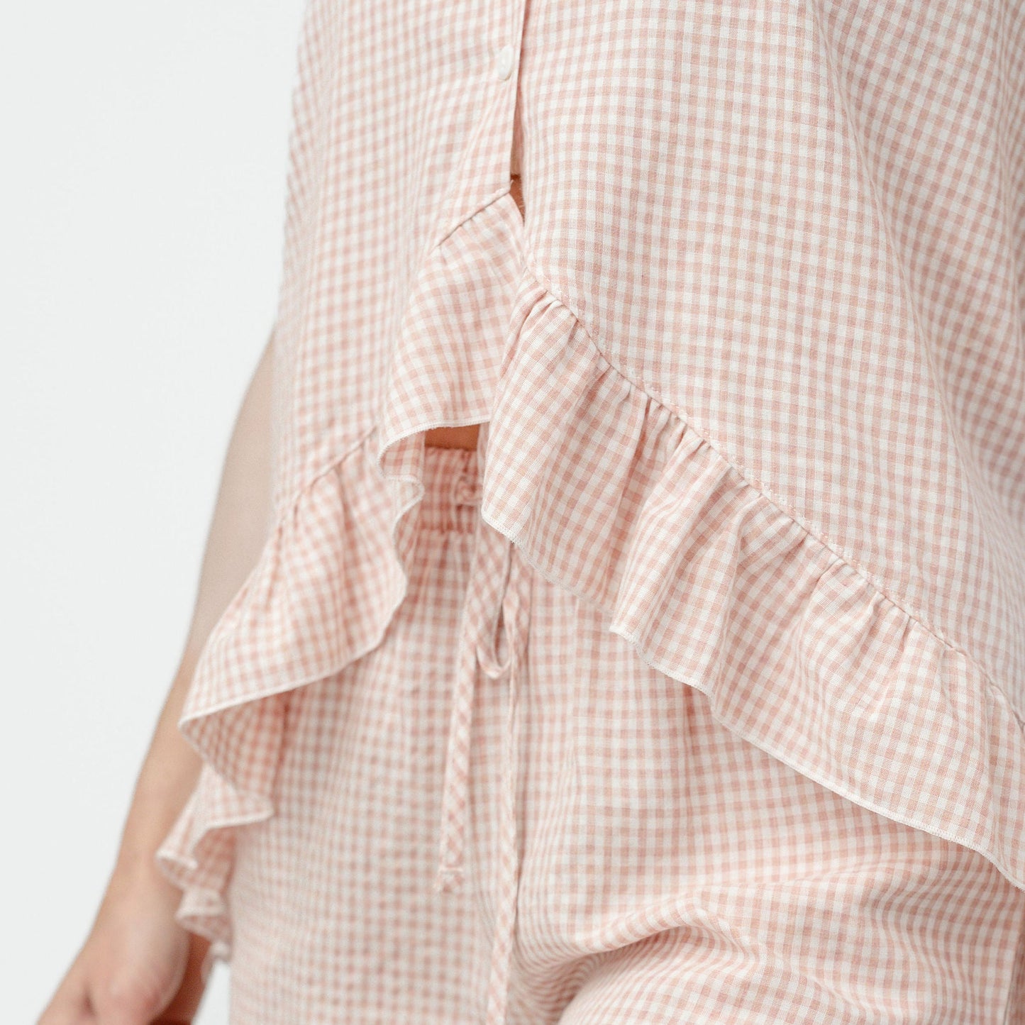 Pixel Rose Gingham Ruffle Hi-Lo PJ Set - 100% Cotton Pajamas