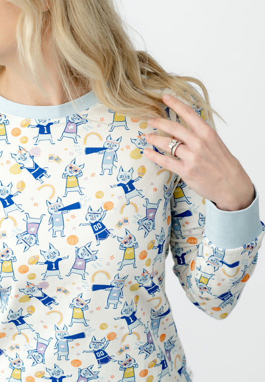 Bobcat Pride Organic Cotton Knit Pajama Set | Blue & White Bobcat Print