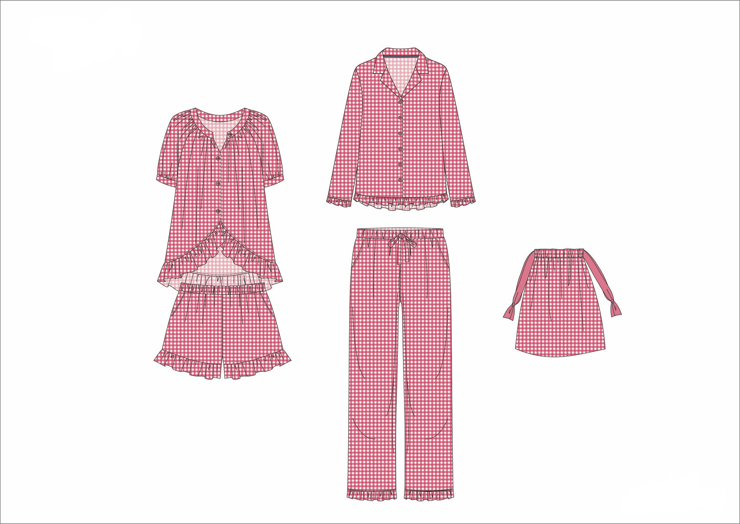 Gingham Full Length Ruffle PJ Set - 100% Cotton Pajamas | Imbali Charleston