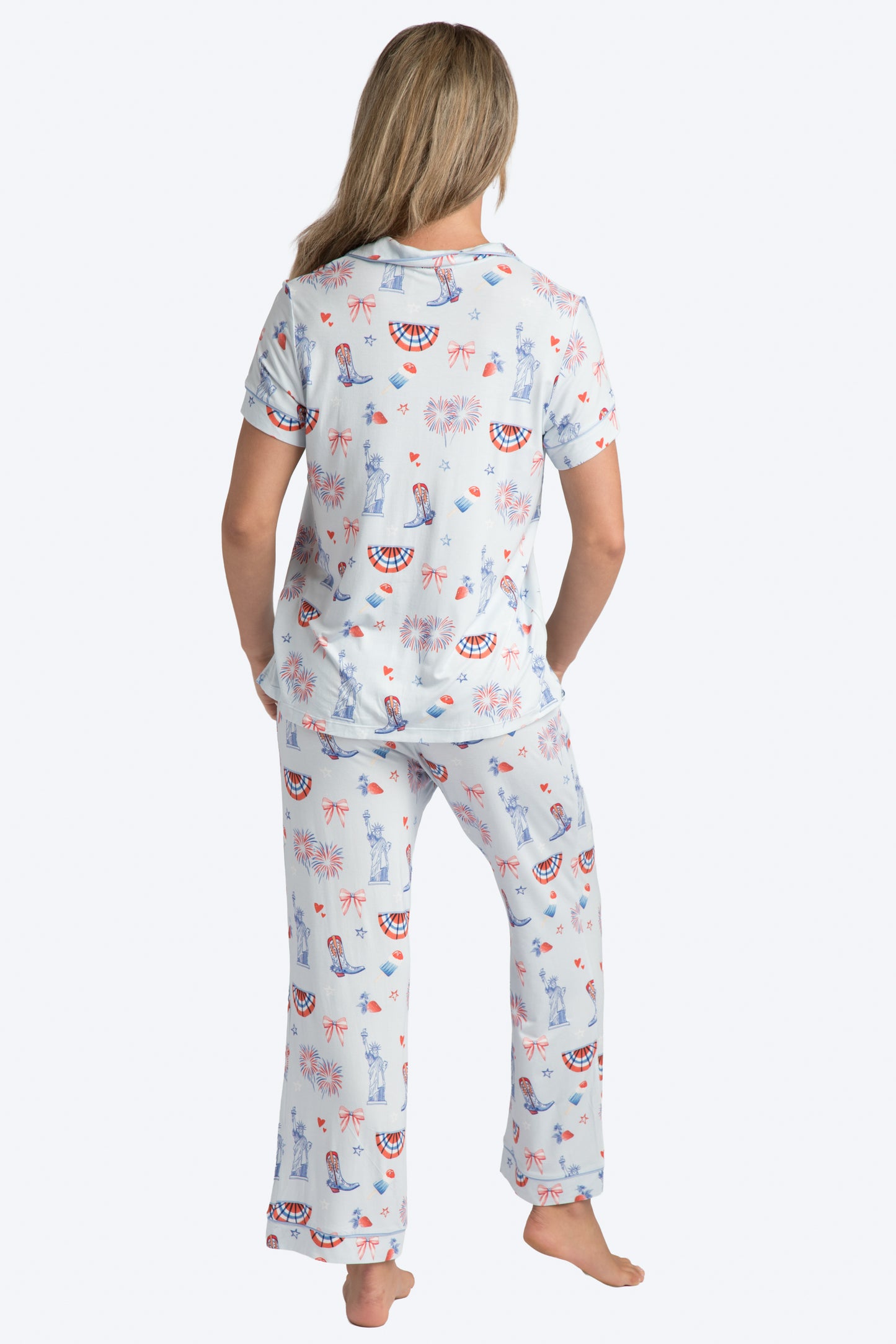 Happy 4th Blue Pajama Short Sleeve Crop Pant Set