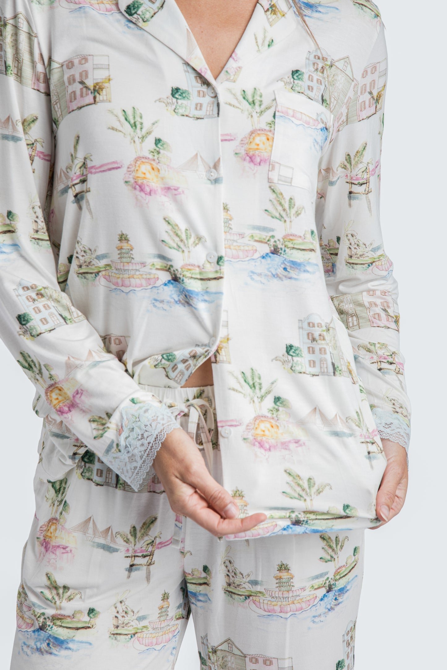 I Love Charleston Lace PJ Set - Rainbow Row Print