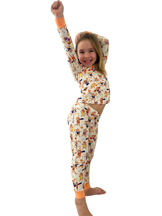 Tiger Life Organic Cotton Knit Youth Pajama Set | Orange & Purple