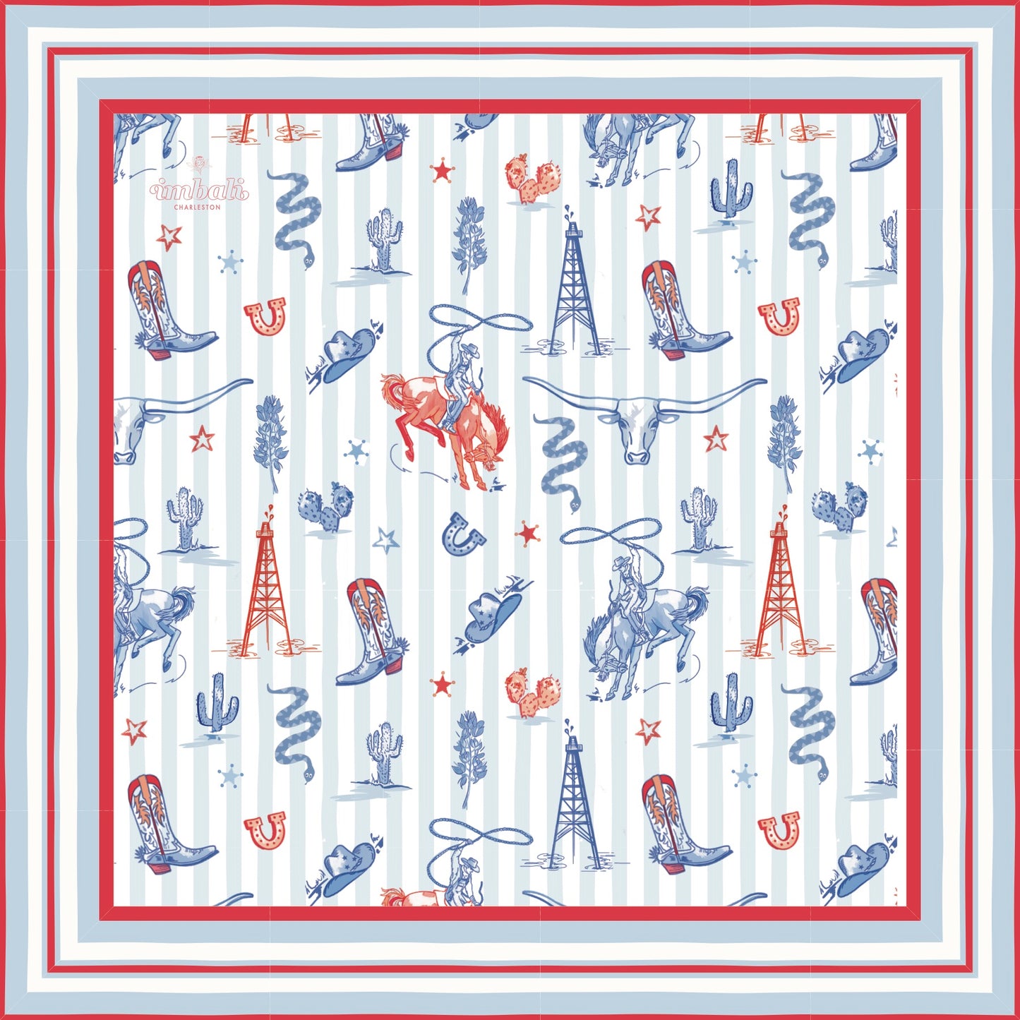 Out West Red, White and Blue Scarf 25x25" | Western Icons Print