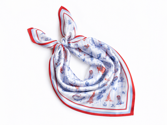Out West Red, White and Blue Scarf 25x25" | Western Icons Print