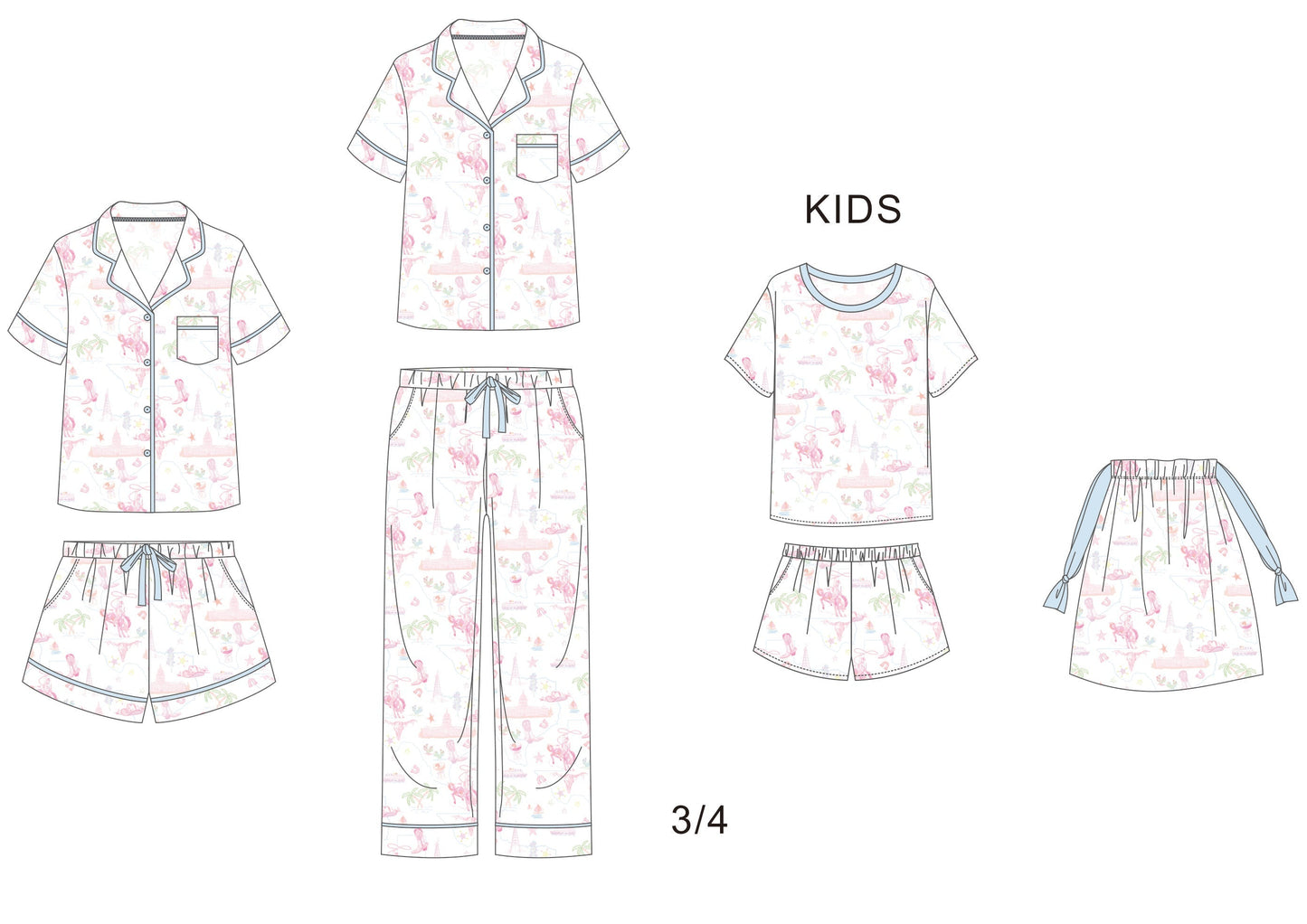 Pastel Texas Youth Short Pajama Set - Kids PJs