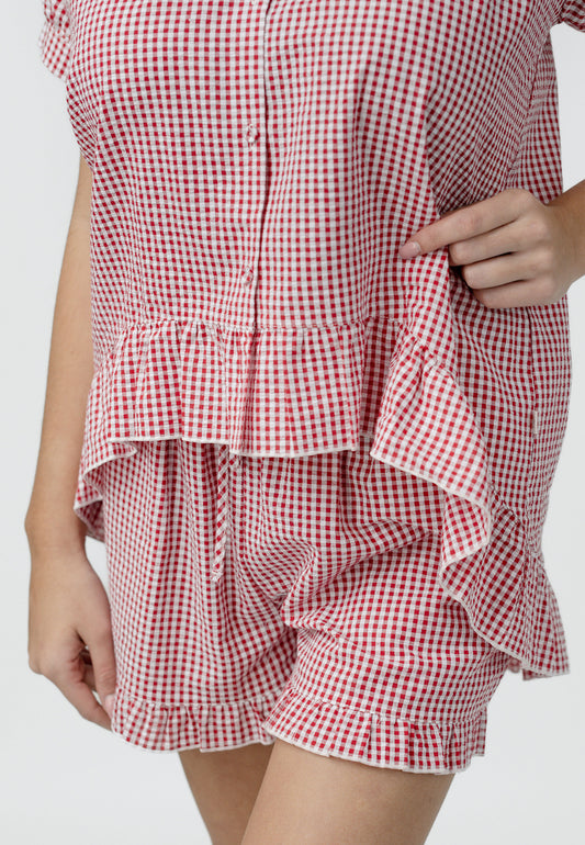Red Gingham Hi-Lo Short Set - 100% Cotton Pajamas