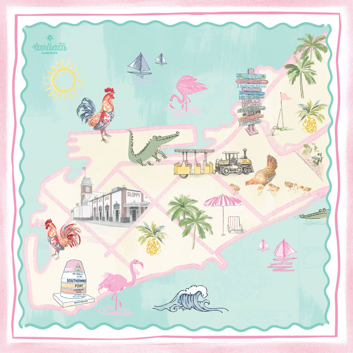 Keys to Paradise Printed Satin Scarf