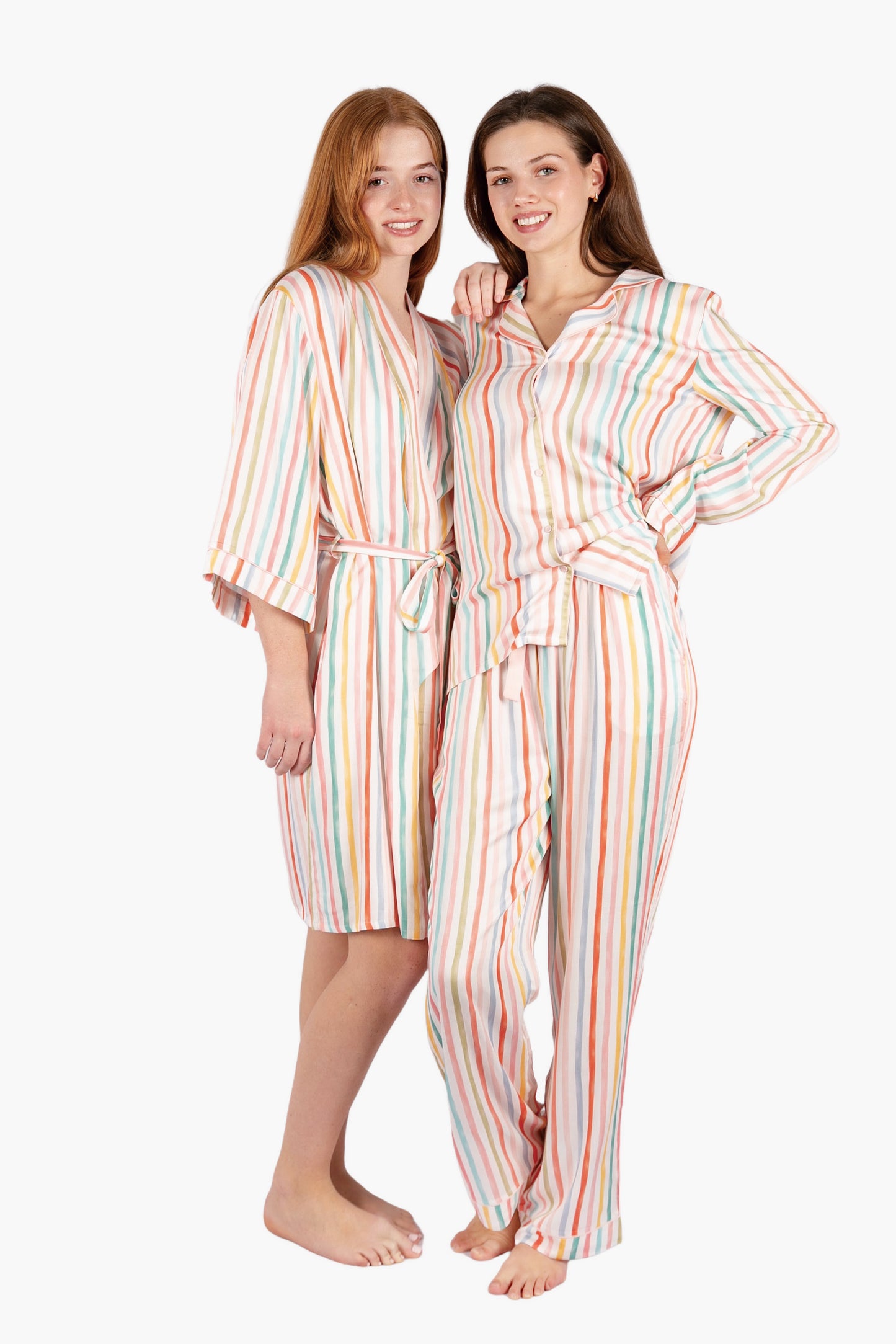 Watercolor Stripe Button Down Short Set - Woven Viscose