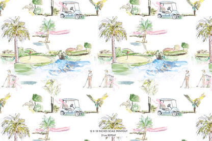 Golf Scene Button Down Modal Short Set - Southern Golf Course Print