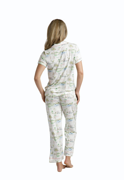 Golf Scene Button Down Modal Crop Set - Southern Golf Course Print
