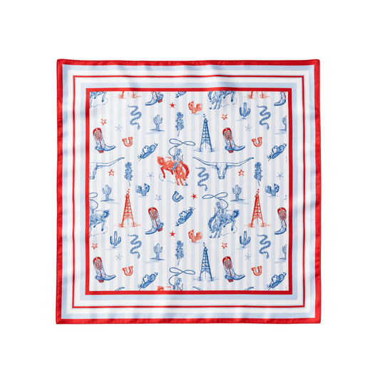 Out West Red, White and Blue Scarf 25x25" | Western Icons Print