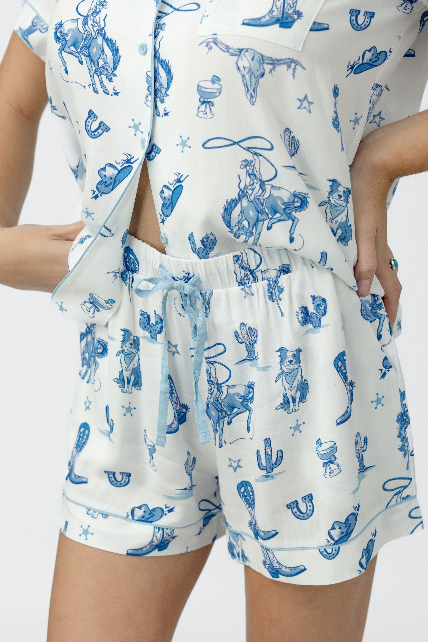 Day on the Range Short Sleeve Pajama Set - Blue and White