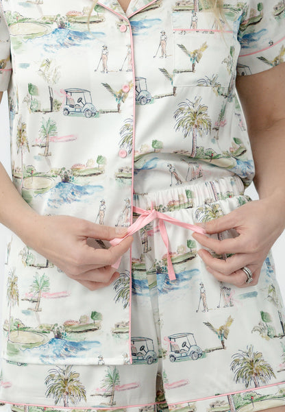 Golf Scene Button Down Modal Short Set - Southern Golf Course Print