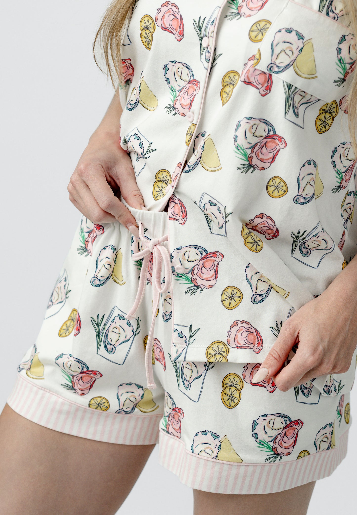 Oyster Feast Organic Cotton Knit Short Pajama Set | Oysters & Lemons Print