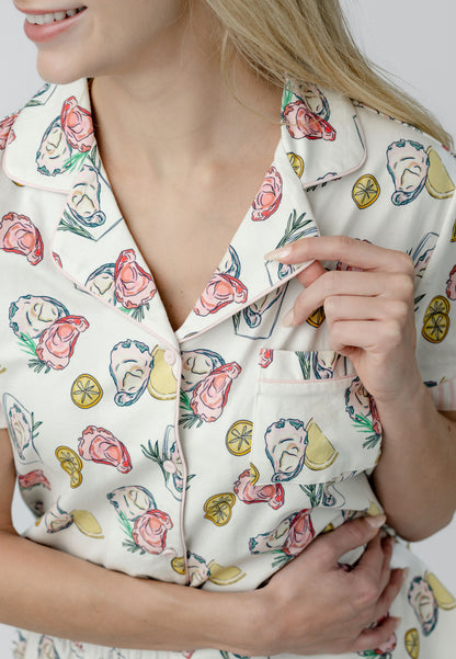 Oyster Feast Organic Cotton Knit Short Pajama Set | Oysters & Lemons Print