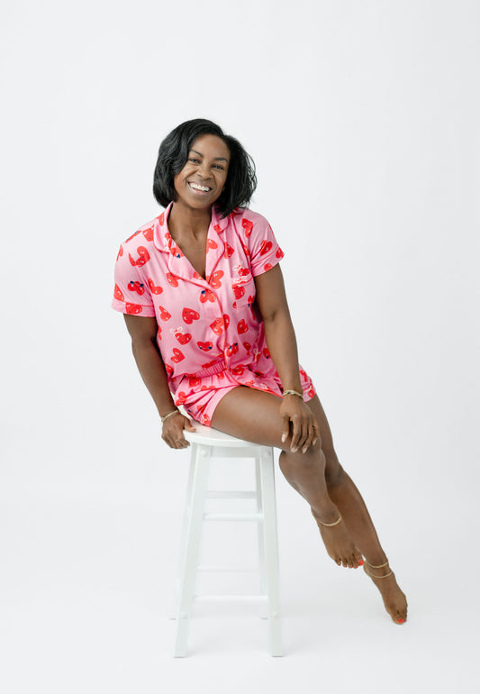 Hearts Alive Short Sleeve/Shorts PJ Set | Valentine's Print | Imbali Charleston