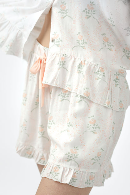 Rose Garden Pajama Short Set - Hi-Lo Top & Ruffle Shorts