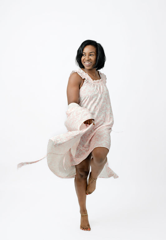 English Toile Pink LV Ruffle Chemise