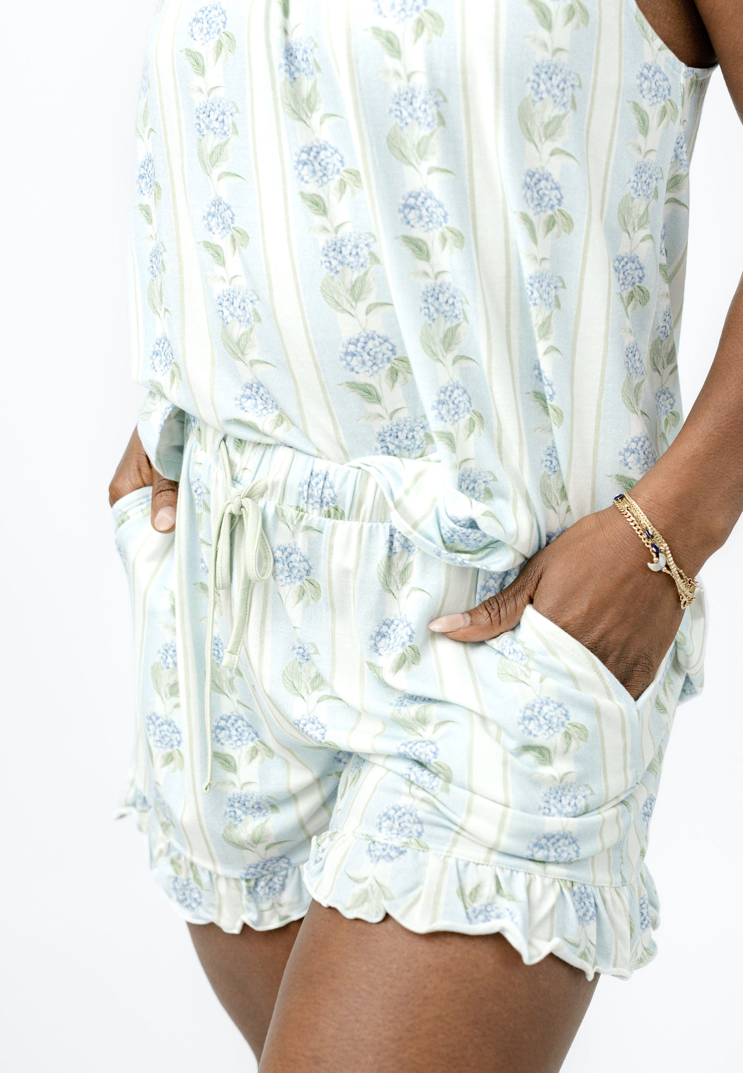 Hydrangea Stripe Ruffle Cami Short Set