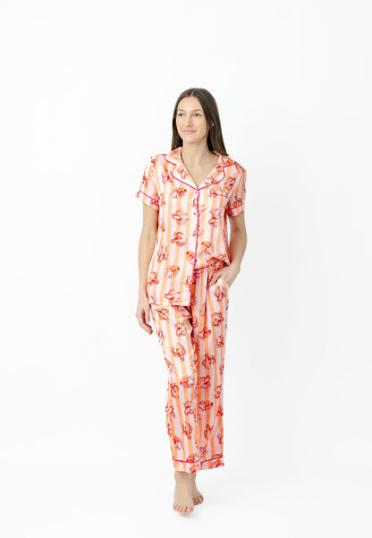 Lobster Stripe Short Sleeve Crop Pant Set