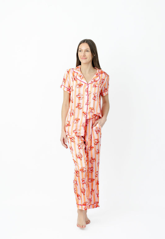 Lobster Stripe Short Sleeve Crop Pant Set
