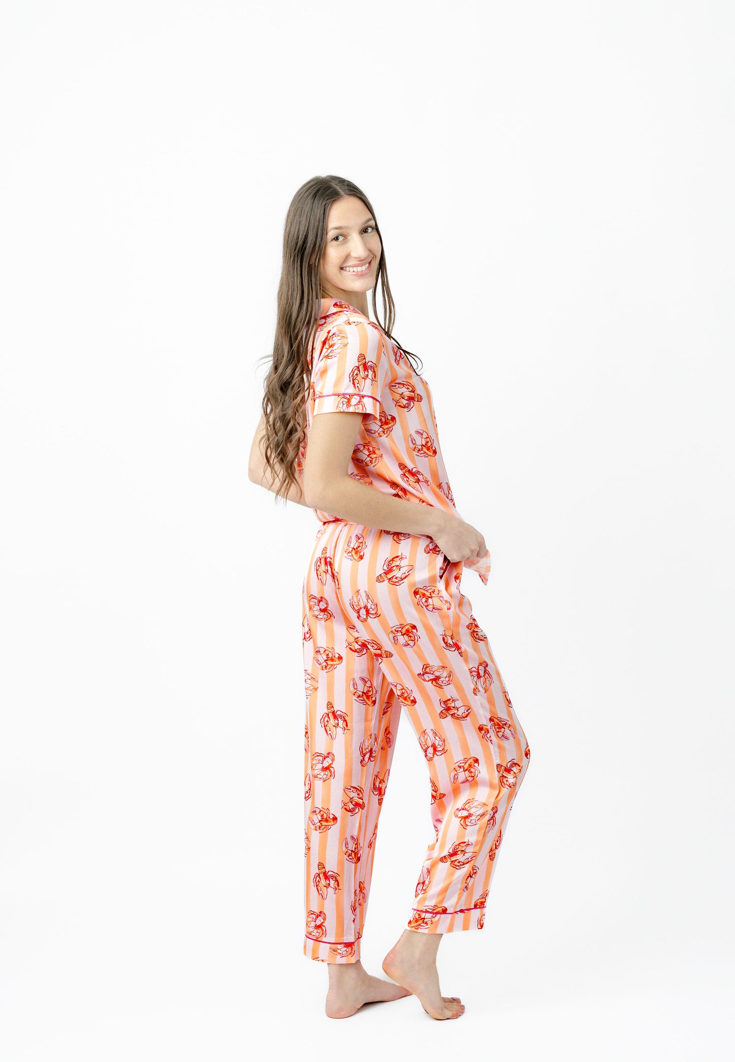Lobster Stripe Short Sleeve Crop Pant Set