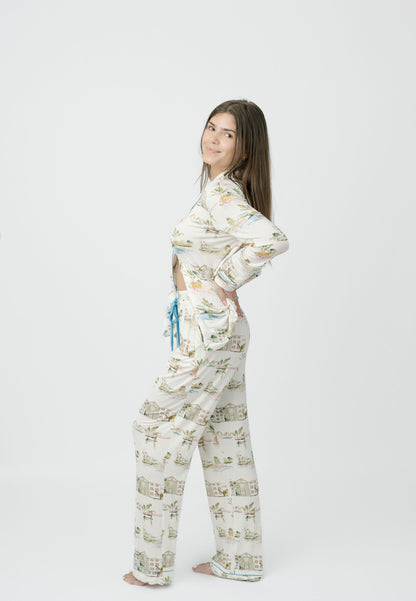 I Love Charleston Knit Button Down Pant Set - Rainbow Row Print
