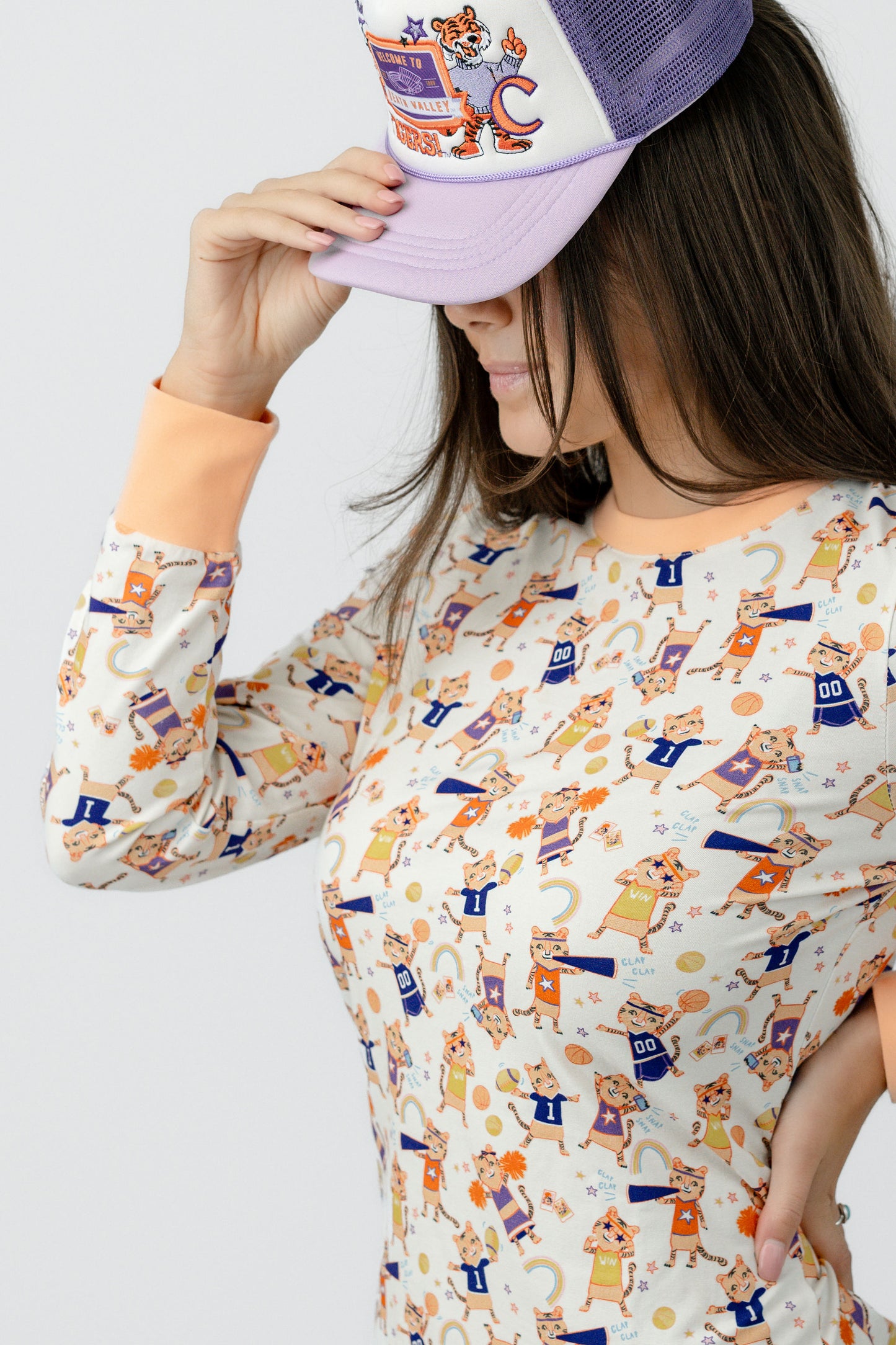 Tiger Life Organic Cotton Knit Pajama Set | Orange & Purple