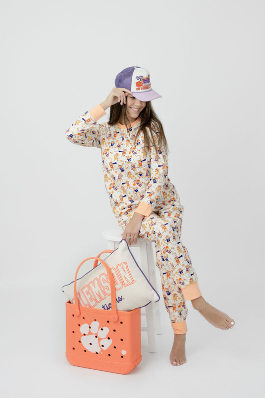 Tiger Life Organic Cotton Knit Pajama Set | Orange & Purple