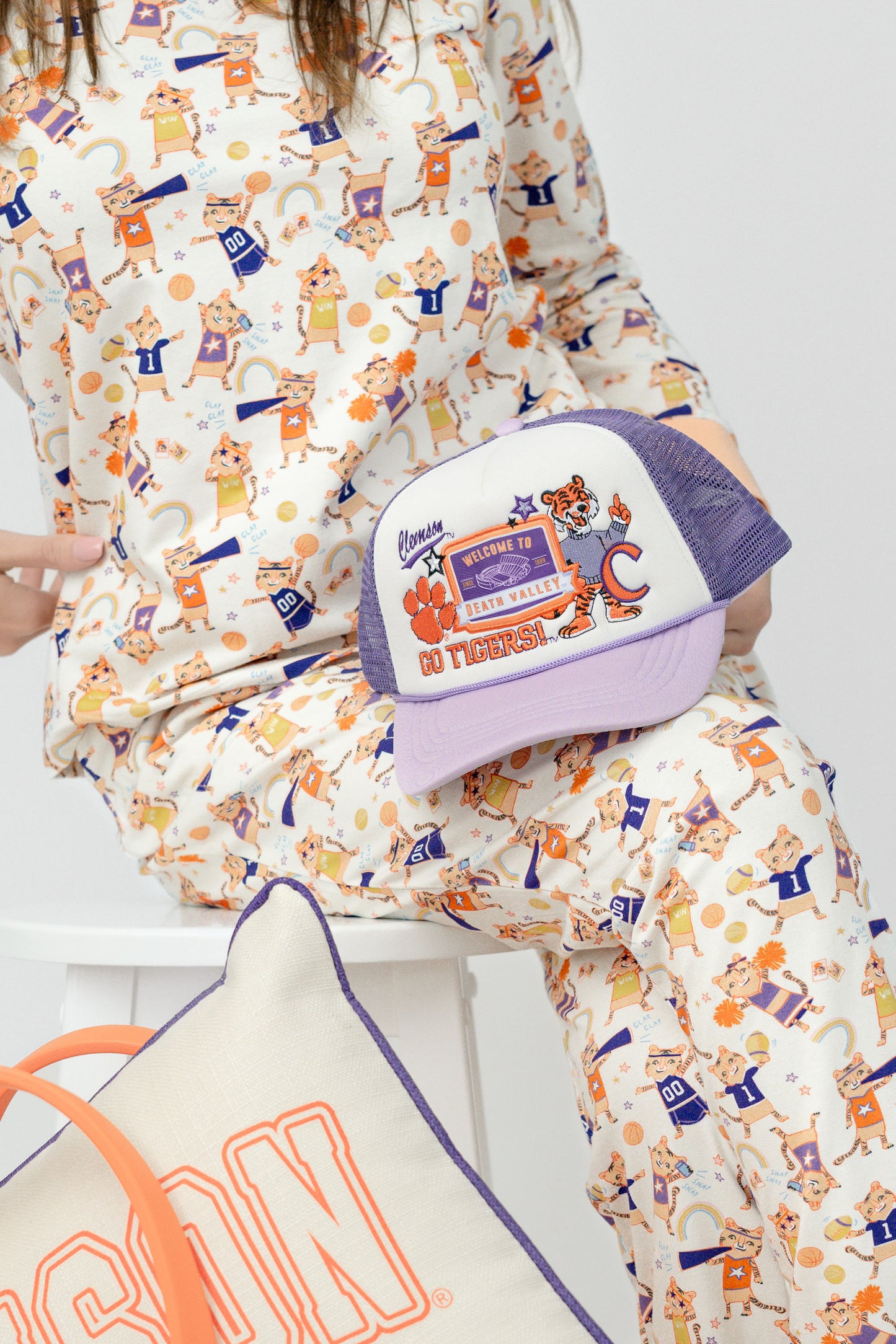 Tiger Life Organic Cotton Knit Pajama Set | Orange & Purple