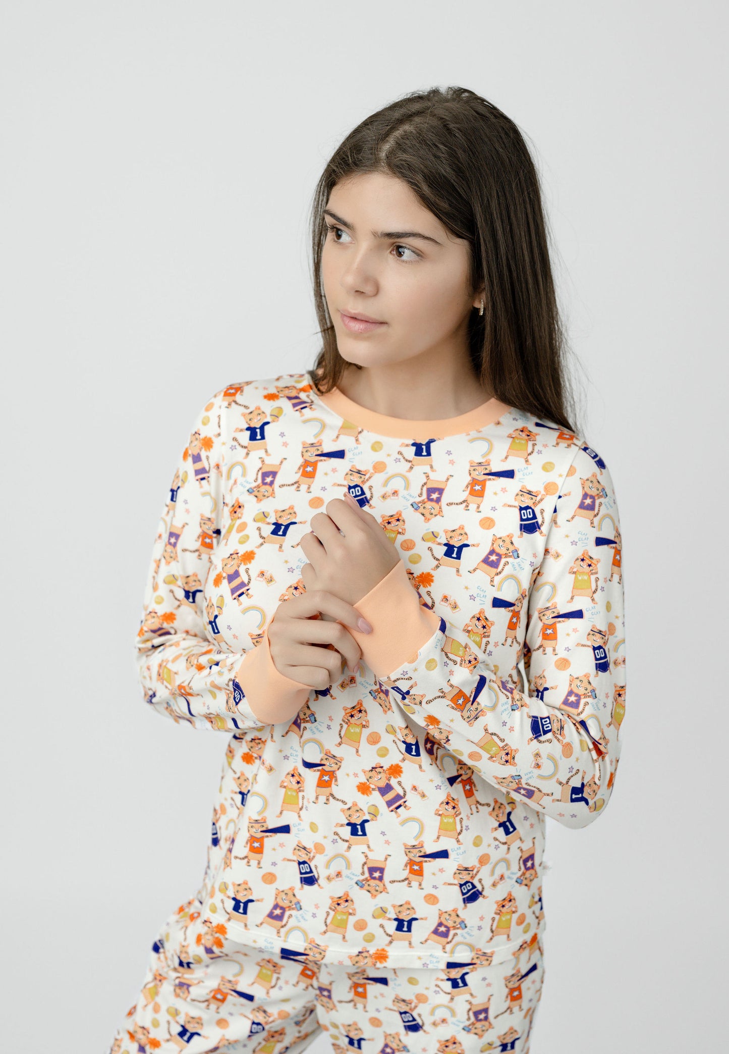 Tiger Life Organic Cotton Knit Pajama Set | Orange & Purple