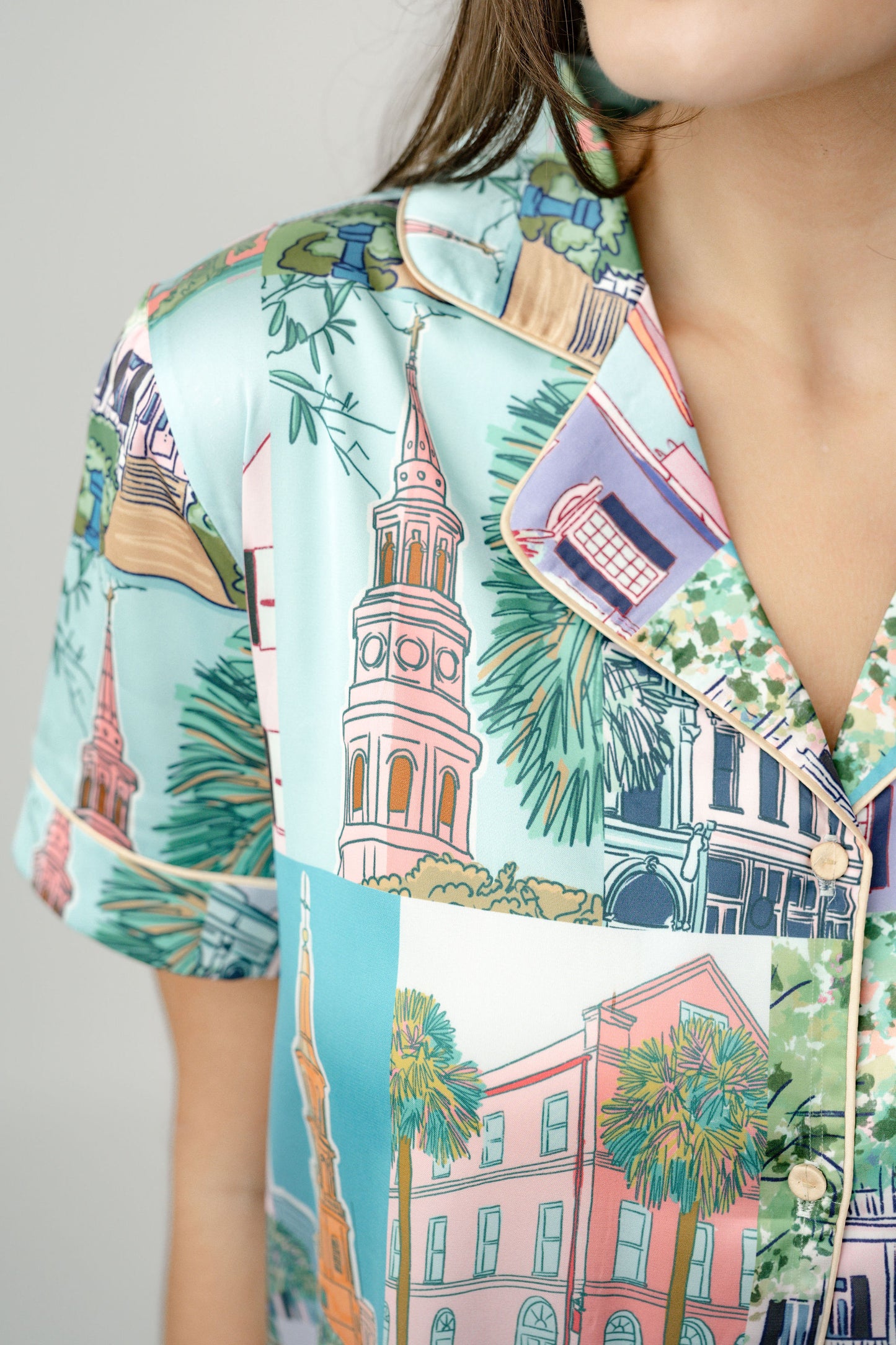 Charleston Pop Button Down Short Set - Charleston Print