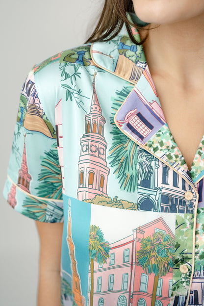 Charleston Pop Button Down Short Set - Charleston Print