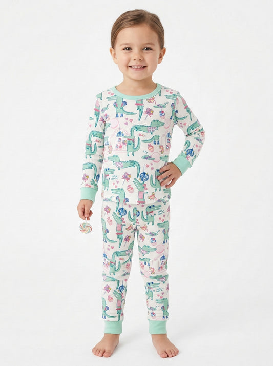 Alligator Disco Youth Long Pajama Set - Kids PJs