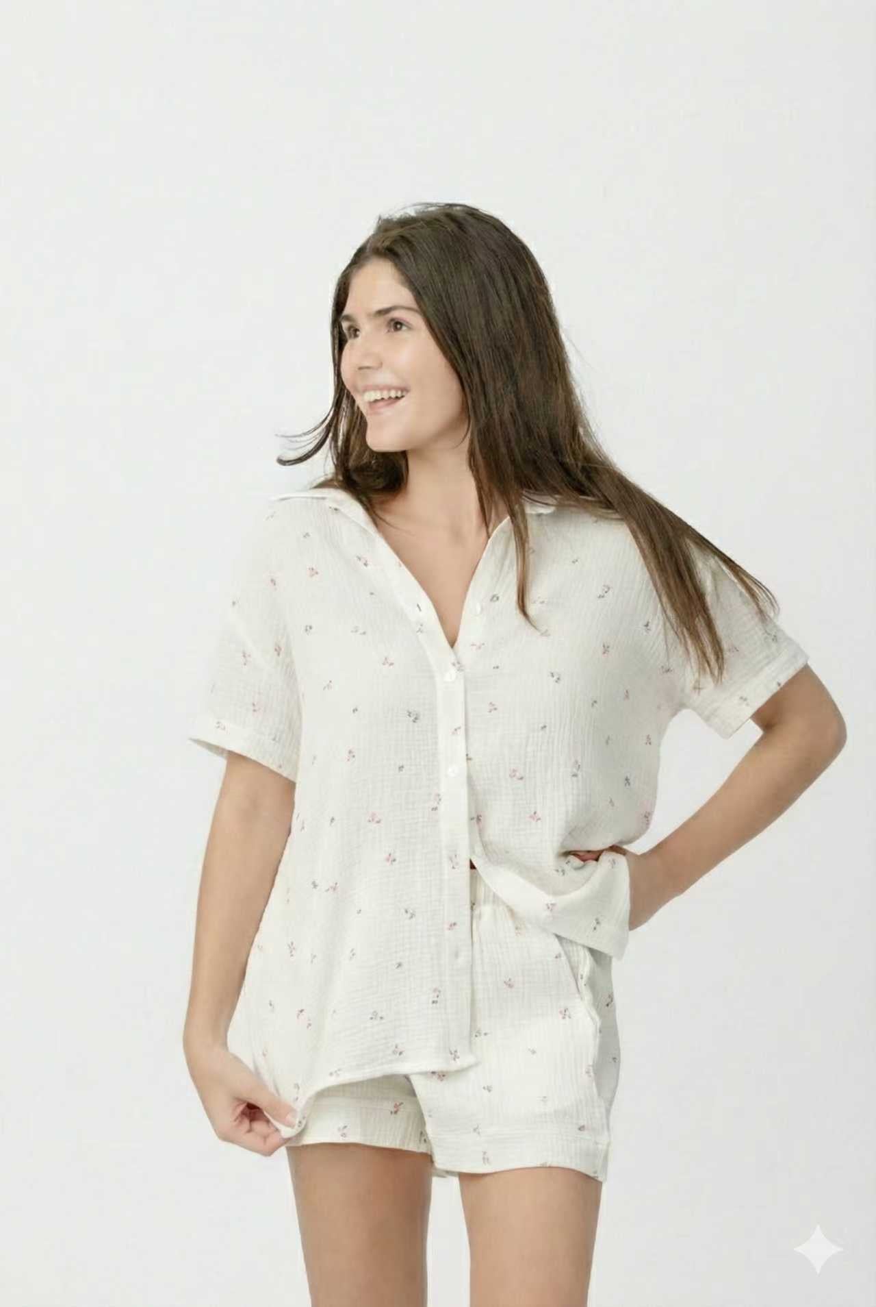 Muslin Ditsy Short Sleeve Short Set | Charleston Sleepwear
