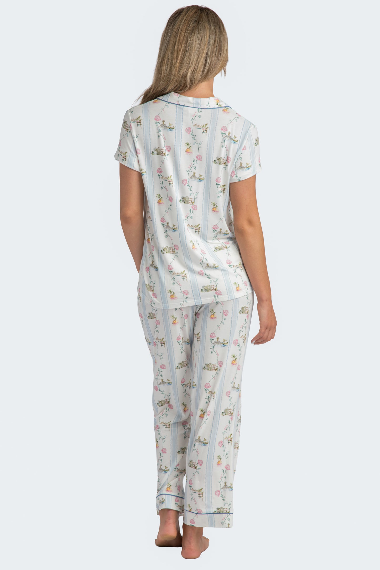CHS Hydrangea Stripe Modal Crop Set - Charleston Print PJs