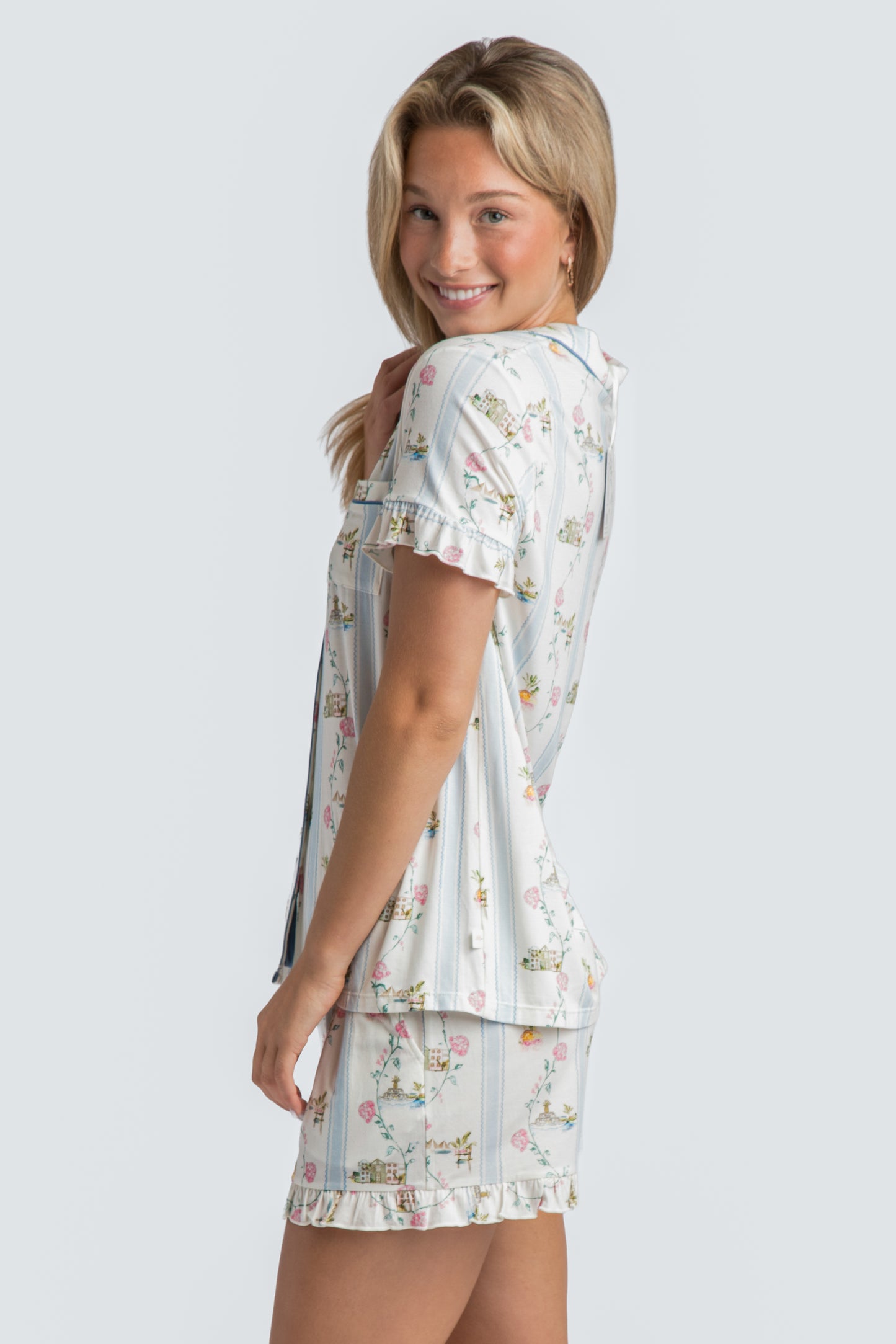 CHS Hydrangea Stripe Modal Short Set - Charleston Print PJs