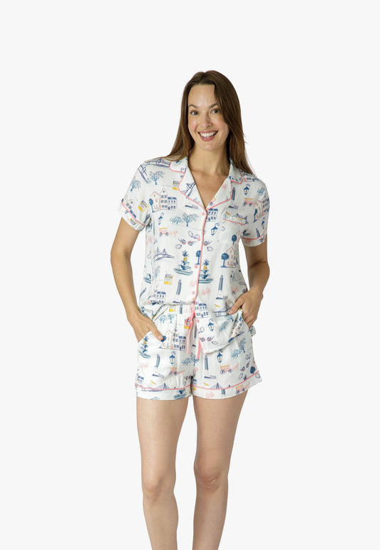 Charleston Icons Blue Knit Short Set