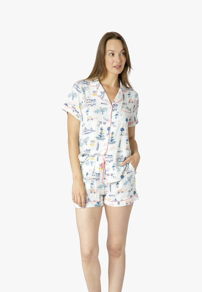 Charleston Icons Blue Knit Short Set
