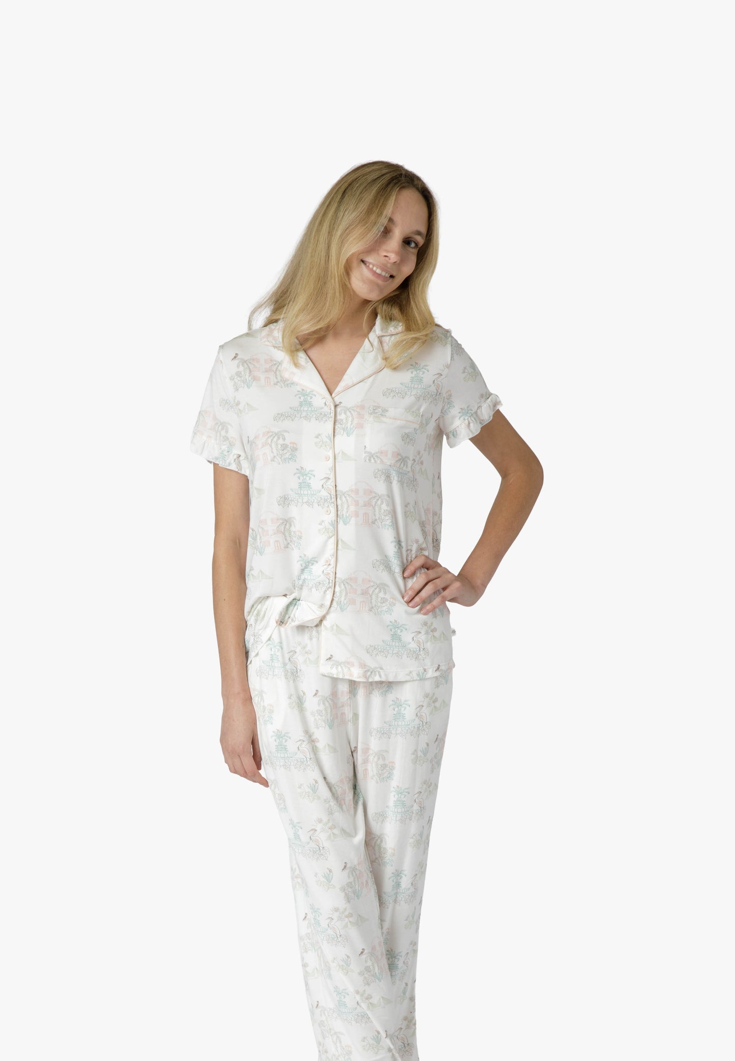 CHS Outline Multi Short Sleeve Crop PJ Set - Charleston Print PJs