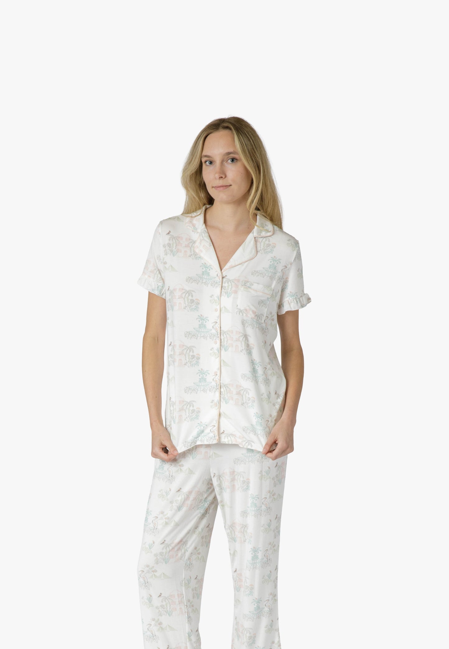 CHS Outline Multi Short Sleeve Crop PJ Set - Charleston Print PJs