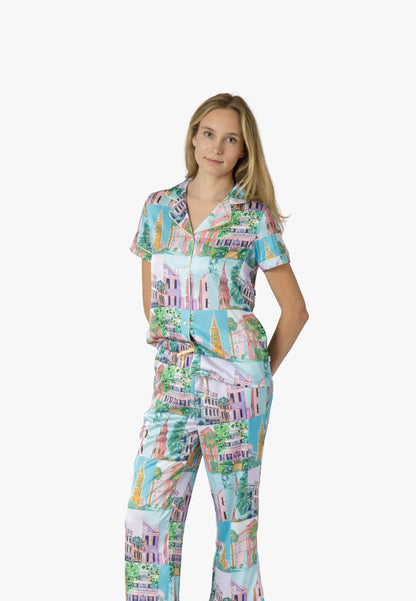 Charleston Pop Short Sleeve Top and Crop Pants Set - Charleston Print