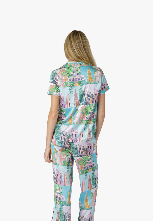Charleston Pop Short Sleeve Top and Crop Pants Set - Charleston Print