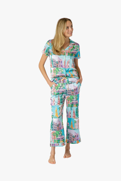 Charleston Pop Short Sleeve Top and Crop Pants Set - Charleston Print