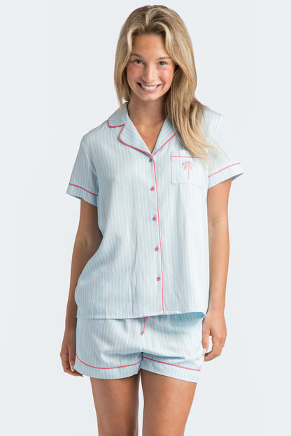 Charleston Blue Stripe Emb Short Pajama Set