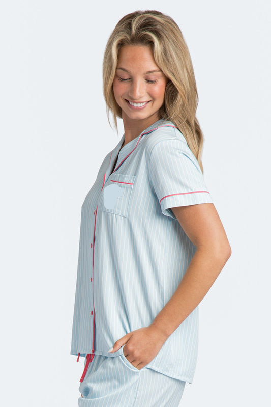 Charleston Blue Stripe Emb Short Pajama Set