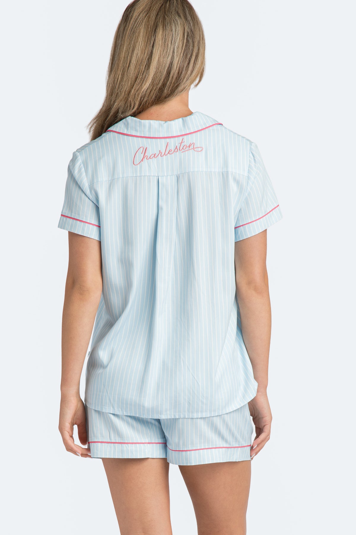 Charleston Blue Stripe Emb Short Pajama Set