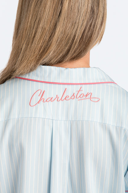 Charleston Blue Stripe Emb Short Pajama Set