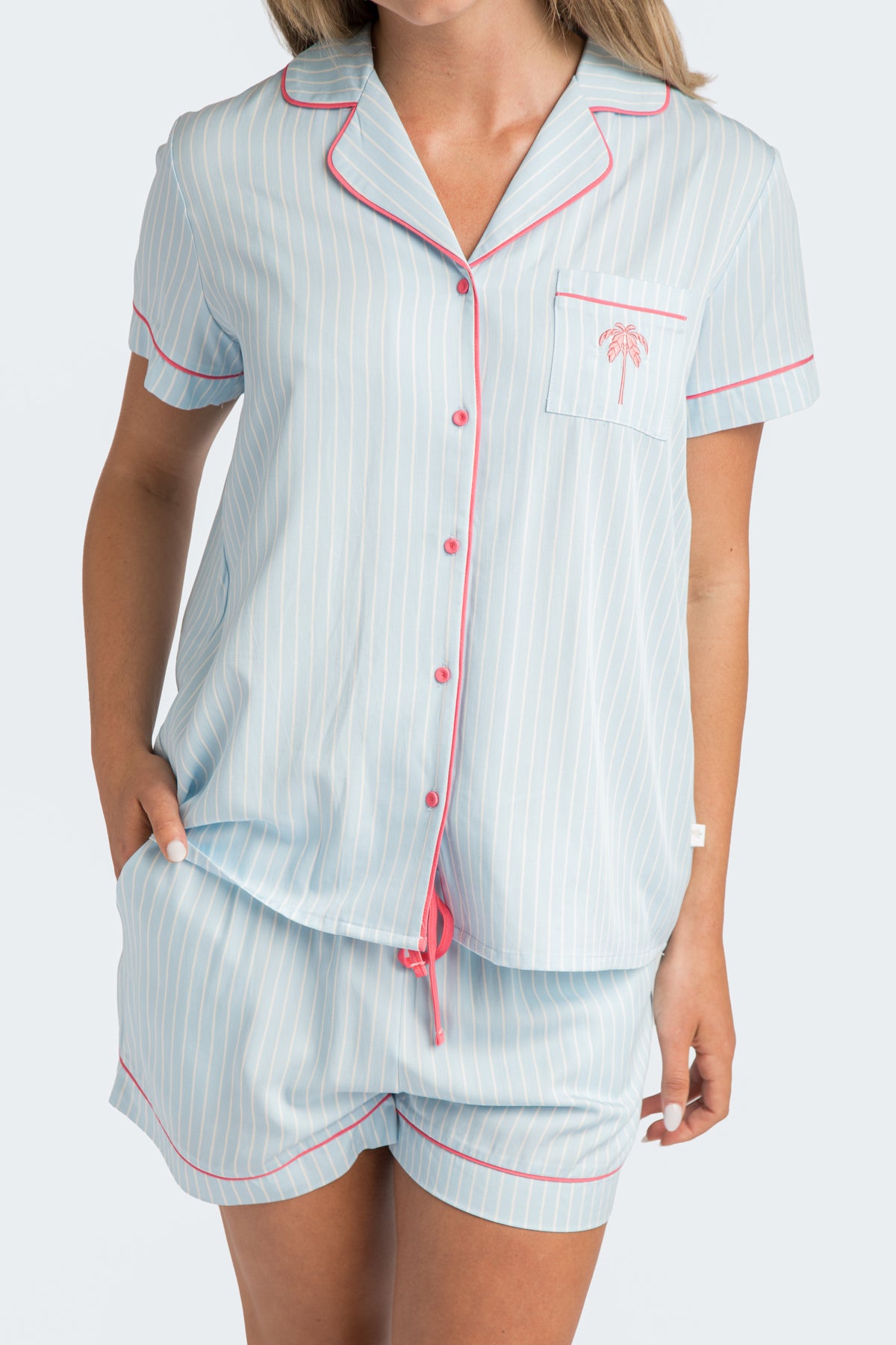 Charleston Blue Stripe Emb Short Pajama Set